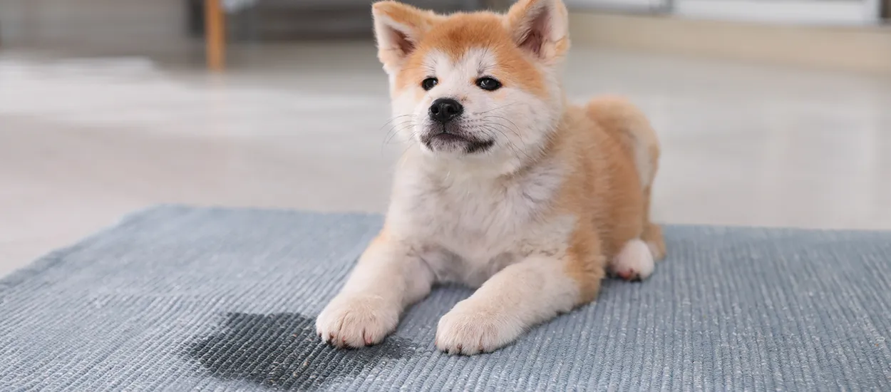 Chiot couché sur un tapis dans une maison